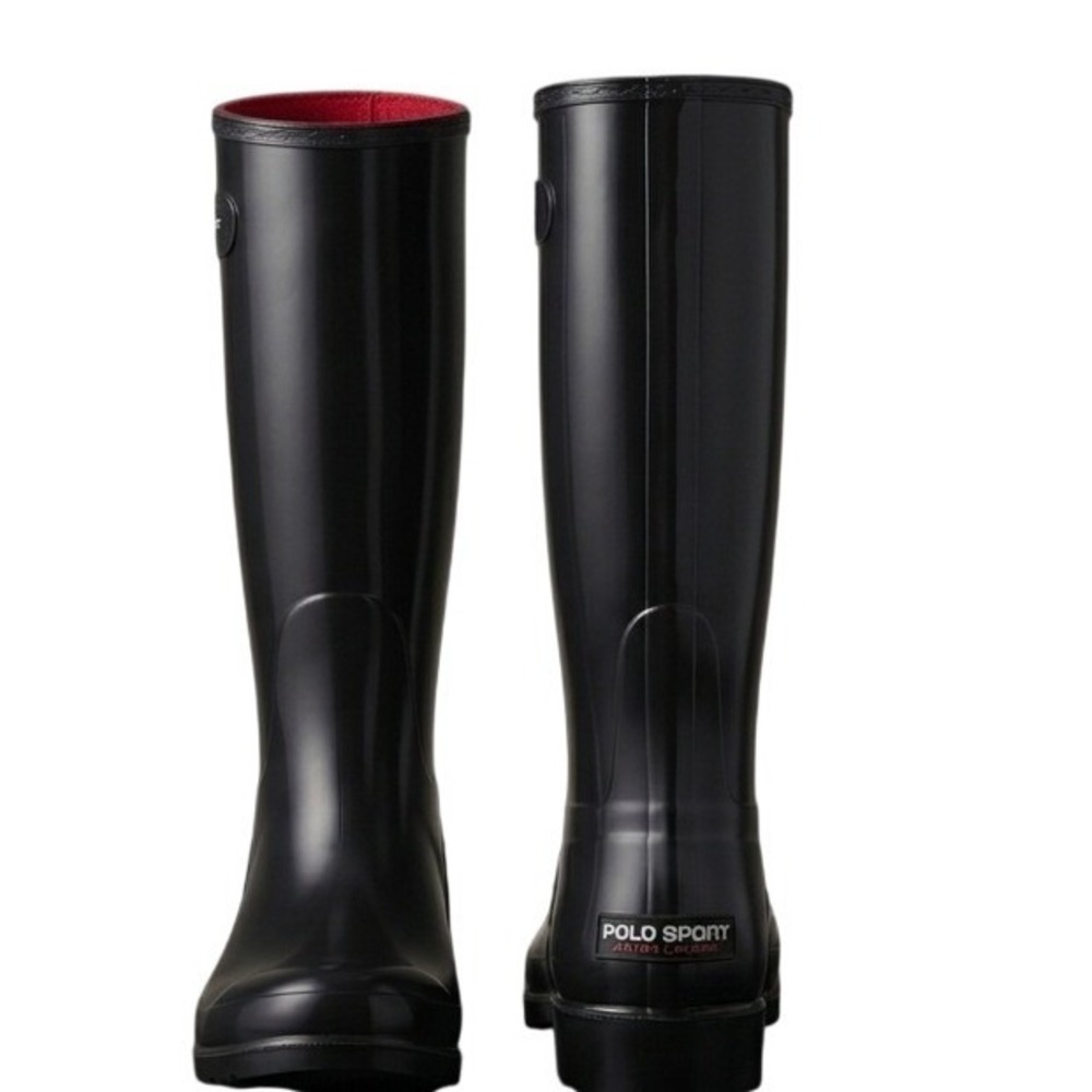 Vintage Polo Sport Ralph Lauren Black Tall Rain Boots Womens Size 6 EU‎ 36.5/37